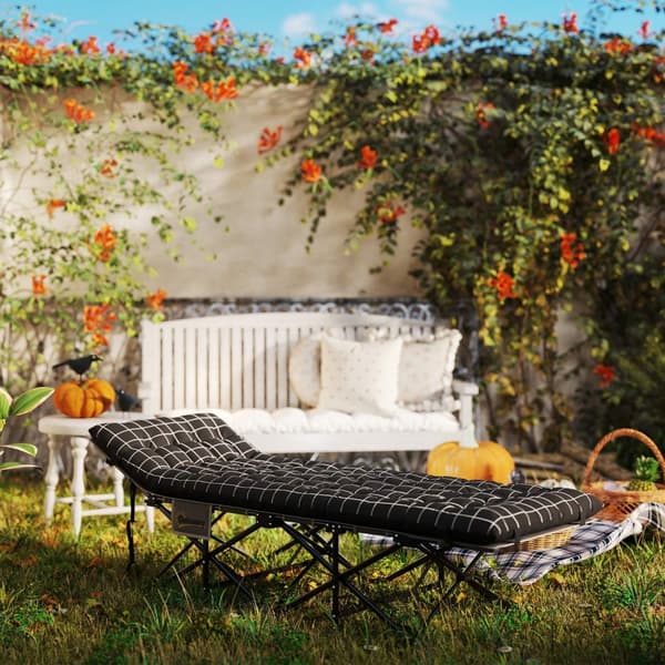 Sammenklappelig campingseng, feltseng med sidelomme, madras, skridsikker gæsteseng, kan holde op til 150 kg, udendørs Oxford, sort, 190 x 67 x 37 cm