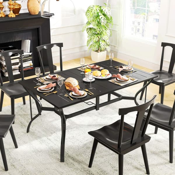 Teräs Puutarhapöytä 150x90 cm Säänkestävä Parvekepöytä Sateenvarjoreiällä, Säle Design Buffet Pöytä Retkipöytä 6 hengelle Patiopöytä Ulkoruokailupöytä