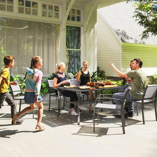 Teräs Puutarhapöytä 150x90 cm Säänkestävä Parvekepöytä Sateenvarjoreiällä, Säle Design Buffet Pöytä Retkipöytä 6 hengelle Patiopöytä Ulkoruokailupöytä