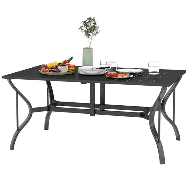 Teräs Puutarhapöytä 150x90 cm Säänkestävä Parvekepöytä Sateenvarjoreiällä, Säle Design Buffet Pöytä Retkipöytä 6 hengelle Patiopöytä Ulkoruokailupöytä