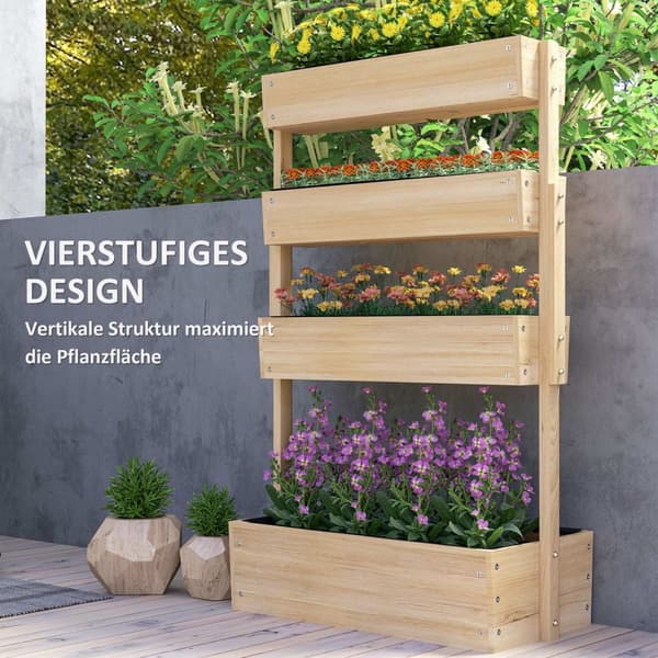 Træhøjbed, 4 plan plantebed med drænhuller, kold ramme, havebed, plantekasse, 88,5 x 45 x 140 cm, grøntsagsbed til haven, altan, potte til blomster, p