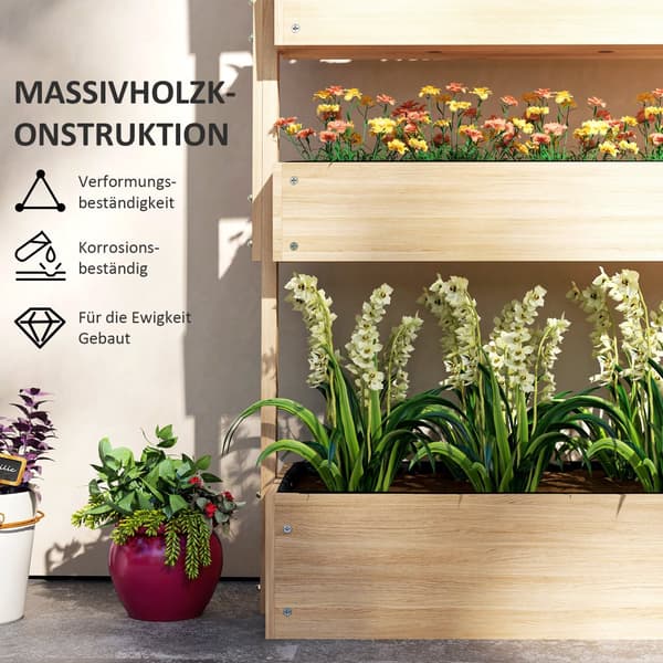Træhøjbed, 4 plan plantebed med drænhuller, kold ramme, havebed, plantekasse, 88,5 x 45 x 140 cm, grøntsagsbed til haven, altan, potte til blomster, p