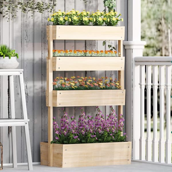 Træhøjbed, 4 plan plantebed med drænhuller, kold ramme, havebed, plantekasse, 88,5 x 45 x 140 cm, grøntsagsbed til haven, altan, potte til blomster, p