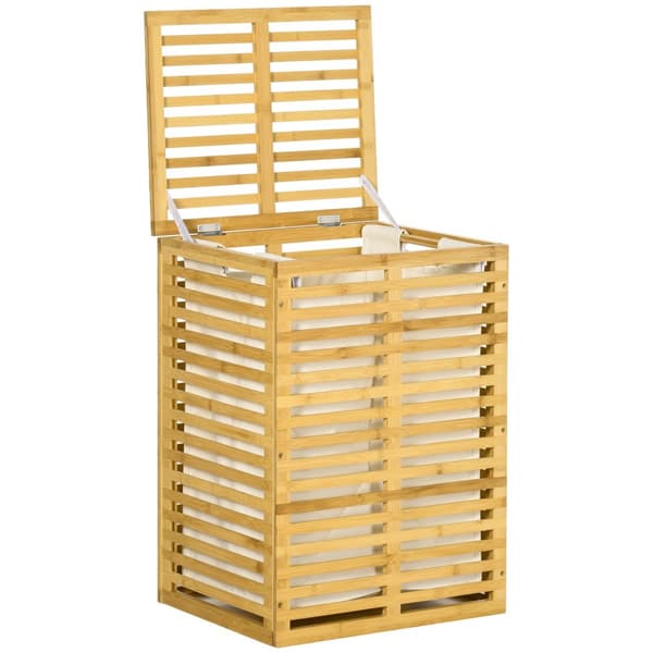 Bamboo Laundry Basket, jossa 63 L pyykkikori Kannella Irrotettava pyykkipussi, sauva, pyykkikorit Pyykkilaatikko pesutupaan Makuuhuone Kylpyhuone Luon