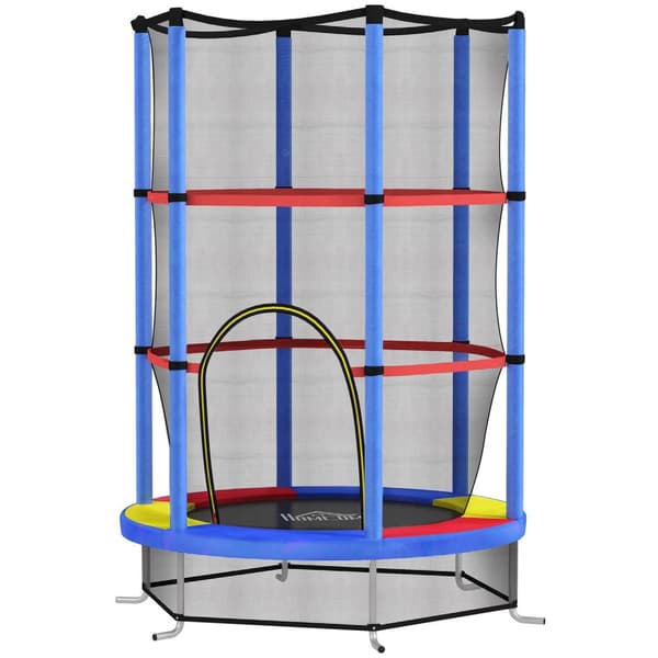 Barnetrampolin, Ø140 cm trampoline for barn med sikkerhetsnett, hagetrampolin for 3-6 år barn, innendørs, fargerik |