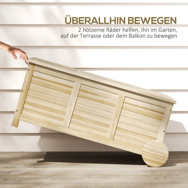 Oppbevaringsboks 185 L oppbevaringsplass, vanntett hageboks med hjul, tre, værbestandig, UV-bestandig, puteboks, oppbevaringsboks, hageskrin for utend