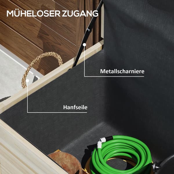 Oppbevaringsboks 185 L oppbevaringsplass, vanntett hageboks med hjul, tre, værbestandig, UV-bestandig, puteboks, oppbevaringsboks, hageskrin for utend