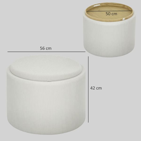Pall med förvaringsutrymme pall med lock, rund fotpall stoppad pall soffbord med sladdlook 56 x 56 x 42 cm krämvit |
