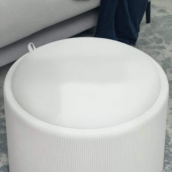 Pall med förvaringsutrymme pall med lock, rund fotpall stoppad pall soffbord med sladdlook 56 x 56 x 42 cm krämvit |