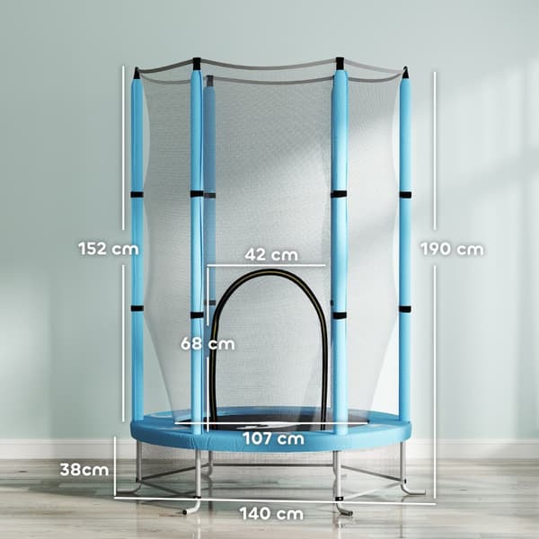 Barnetrampolin Ø140 cm, innendørs trampoline med sikkerhetsnett kantdekke gummitau, barn trampoline med dør med glidelås, blekksprutmønster, for barn