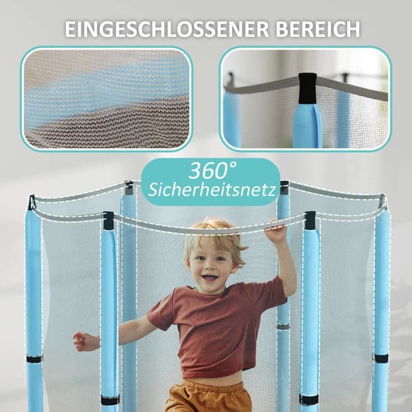 Barnetrampolin Ø140 cm, innendørs trampoline med sikkerhetsnett kantdekke gummitau, barn trampoline med dør med glidelås, blekksprutmønster, for barn