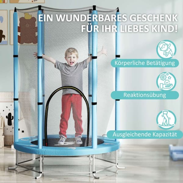 Barnetrampolin Ø140 cm, innendørs trampoline med sikkerhetsnett kantdekke gummitau, barn trampoline med dør med glidelås, blekksprutmønster, for barn
