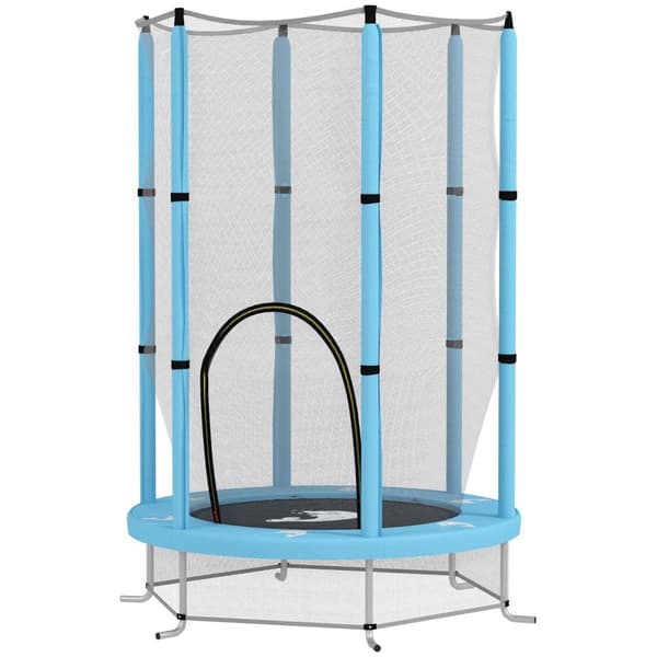 Barnetrampolin Ø140 cm, innendørs trampoline med sikkerhetsnett kantdekke gummitau, barn trampoline med dør med glidelås, blekksprutmønster, for barn