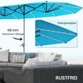 Miniatyrbilde 7 av 10: Dobbel Parasoll med Solar LED-lys 451 x 267 cm Aluminium UV 50+ Parasoll med Håndsveiv Balkong Paraply Vindtett Market Paraply Solbeskyttelse for Stra