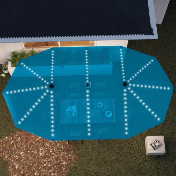 Dobbel Parasoll med Solar LED-lys 451 x 267 cm Aluminium UV 50+ Parasoll med Håndsveiv Balkong Paraply Vindtett Market Paraply Solbeskyttelse for Stra