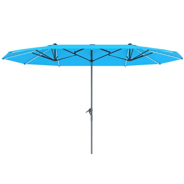 Dobbel Parasoll med Solar LED-lys 451 x 267 cm Aluminium UV 50+ Parasoll med Håndsveiv Balkong Paraply Vindtett Market Paraply Solbeskyttelse for Stra