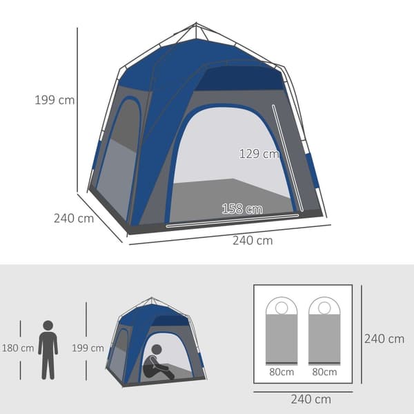 Kuputeltta 4 hengelle, kevyt, vakaa, vedenpitävä, UV 50+, pop-up retkeilyteltta koukulla, ovi, ikkuna, pohjalevy, perheteltta 1000 mm vesipatsaalla, t