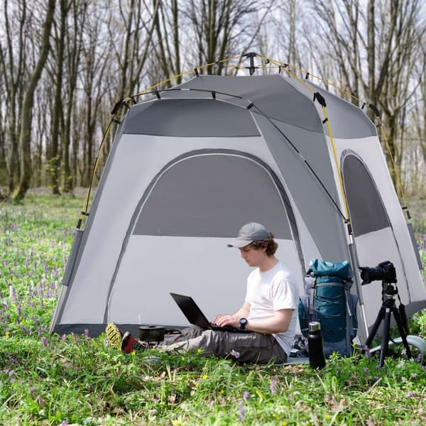 Kuppeltelt for 4 personer, lett, stabilt, vanntett, UV 50+, pop-up campingtelt med krok, dør, vindu, grunnseil, familietelt med 1000 mm vannsøyle, tel