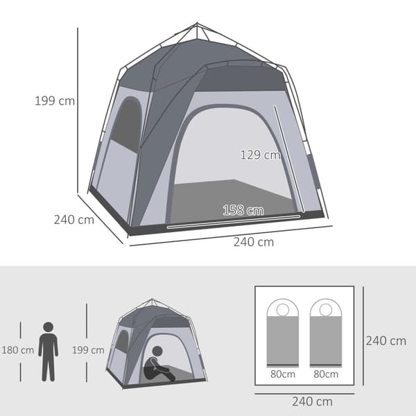Kuppeltelt for 4 personer, lett, stabilt, vanntett, UV 50+, pop-up campingtelt med krok, dør, vindu, grunnseil, familietelt med 1000 mm vannsøyle, tel