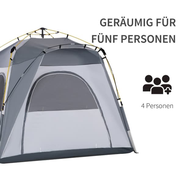 Kuppeltelt for 4 personer, lett, stabilt, vanntett, UV 50+, pop-up campingtelt med krok, dør, vindu, grunnseil, familietelt med 1000 mm vannsøyle, tel