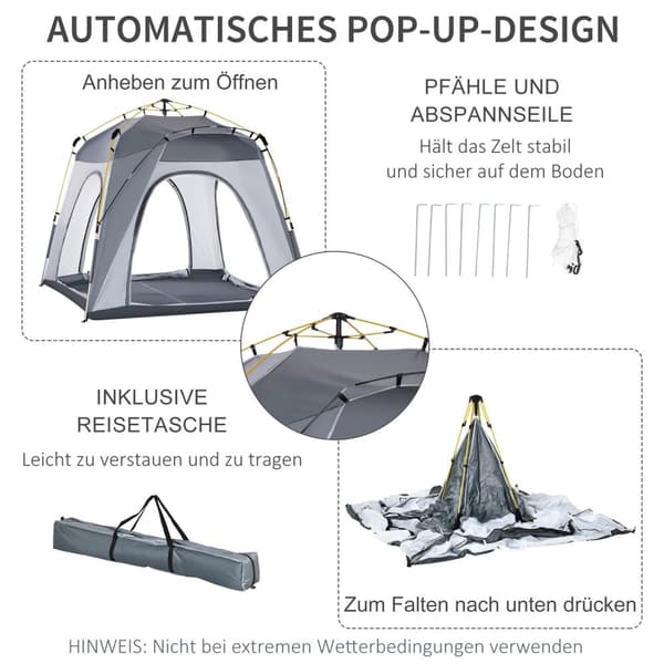 Kuppeltelt for 4 personer, lett, stabilt, vanntett, UV 50+, pop-up campingtelt med krok, dør, vindu, grunnseil, familietelt med 1000 mm vannsøyle, tel