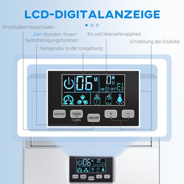 Kommerciel ismaskine 30 kg/24H ismaskine med digital kontrol, isske, selvrensende ismaskine lavet af rustfrit stål til kontor, restaurant, bar, café |