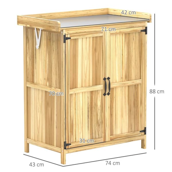 Hageskap ved, redskapsbod værbestandig 74x43x88cm, redskapsbod med sammenleggbare takhyller, arbeidsflate, redskapsskap, hagebod redskapsskap hagebod