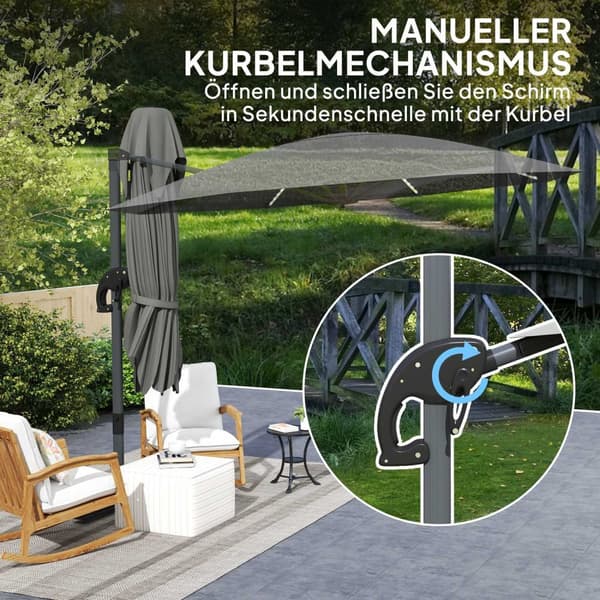 Alumiininen päivänvarjo LED-auringon halkaisija 300 cm korkeussäädettävä aurinkovarjo kampitelineellä UV50+ vettä hylkivä 360° kääntyvä markkinasateen
