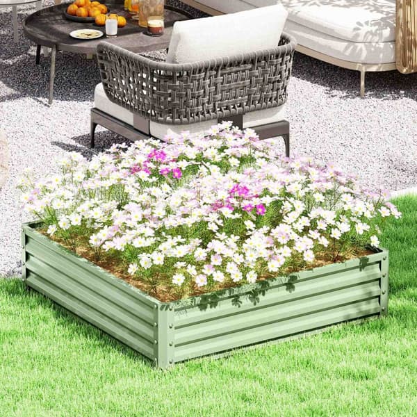 Høybed, blomsterkasse, grønnsaksbed, plantekasse, urtebed for hage, terrasse, balkong, stål, grønn, 120 x 120 x 30 cm |