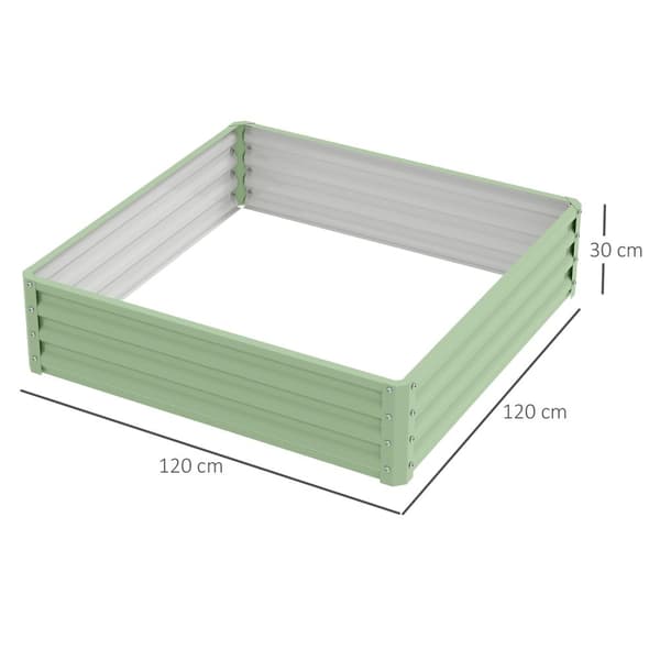 Høybed, blomsterkasse, grønnsaksbed, plantekasse, urtebed for hage, terrasse, balkong, stål, grønn, 120 x 120 x 30 cm |