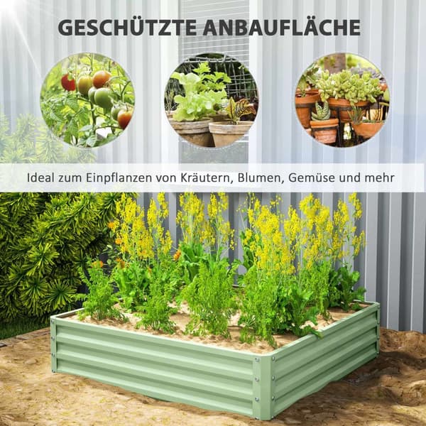 Høybed, blomsterkasse, grønnsaksbed, plantekasse, urtebed for hage, terrasse, balkong, stål, grønn, 120 x 120 x 30 cm |