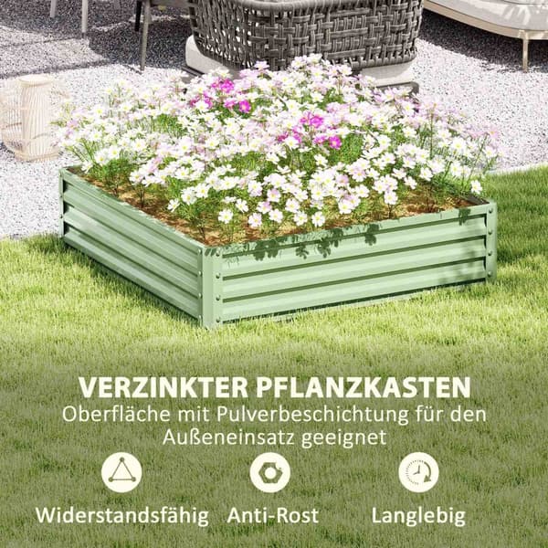 Høybed, blomsterkasse, grønnsaksbed, plantekasse, urtebed for hage, terrasse, balkong, stål, grønn, 120 x 120 x 30 cm |