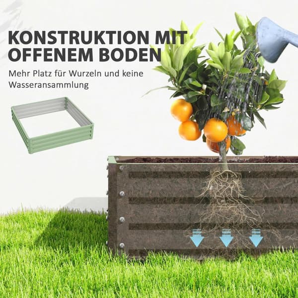 Høybed, blomsterkasse, grønnsaksbed, plantekasse, urtebed for hage, terrasse, balkong, stål, grønn, 120 x 120 x 30 cm |