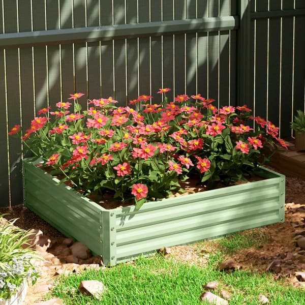 Høybed, blomsterkasse, grønnsaksbed, plantekasse, urtebed for hage, terrasse, balkong, stål, grønn, 120 x 120 x 30 cm |