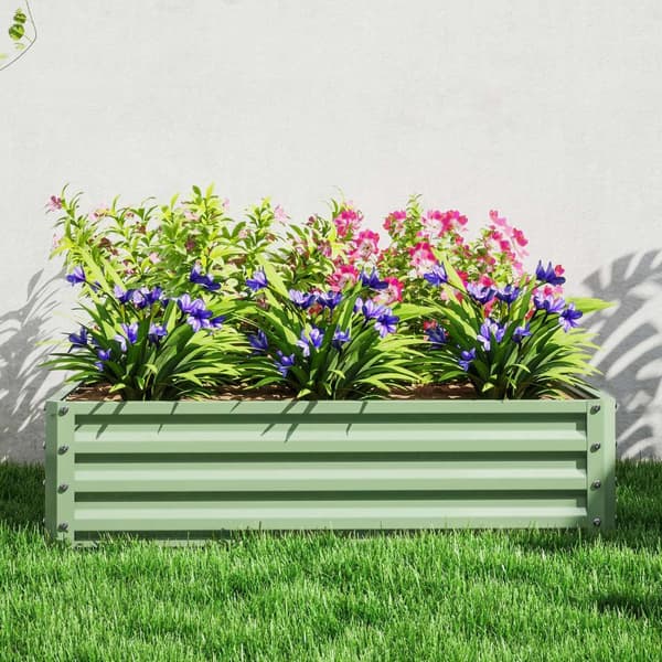 Høybed, blomsterkasse, grønnsaksbed, plantekasse, urtebed for hage, terrasse, balkong, stål, grønn, 120 x 120 x 30 cm |