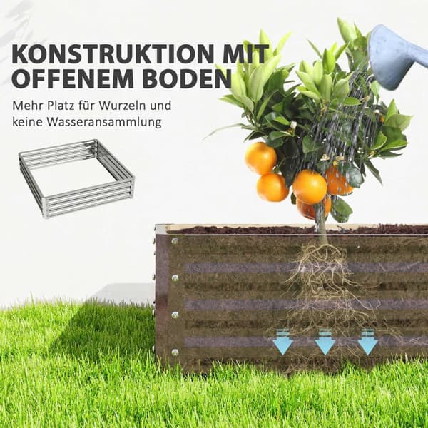 Højbed, blomsterkasse, grøntsagsbed, plantekasse, urtebed til haven, terrasse, altan, stål, sølv, 120 x 120 x 30 cm |