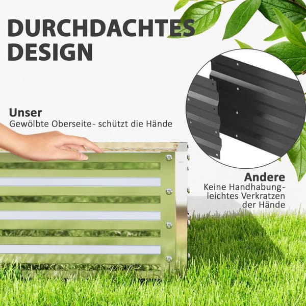 Højbed, blomsterkasse, grøntsagsbed, plantekasse, urtebed til haven, terrasse, altan, stål, sølv, 120 x 120 x 30 cm |
