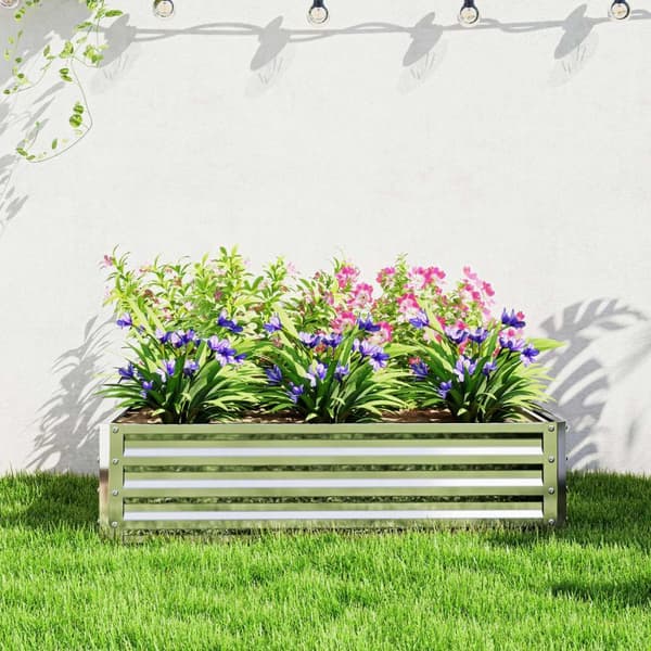 Højbed, blomsterkasse, grøntsagsbed, plantekasse, urtebed til haven, terrasse, altan, stål, sølv, 120 x 120 x 30 cm |
