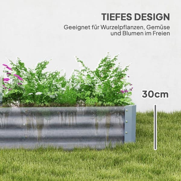 Høybed av stål, værbestandig plantebed med kuttkant, kaldramme, hagebed, rustsikker plantekasse, plantepotte, 240 x 120 x 30 cm til hage, balkong, grø