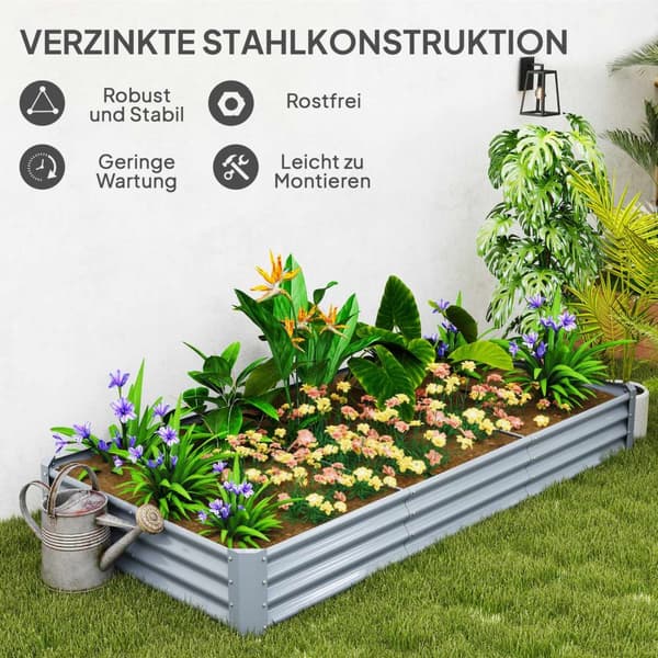 Høybed av stål, værbestandig plantebed med kuttkant, kaldramme, hagebed, rustsikker plantekasse, plantepotte, 240 x 120 x 30 cm til hage, balkong, grø