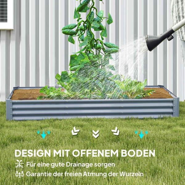 Høybed av stål, værbestandig plantebed med kuttkant, kaldramme, hagebed, rustsikker plantekasse, plantepotte, 240 x 120 x 30 cm til hage, balkong, grø