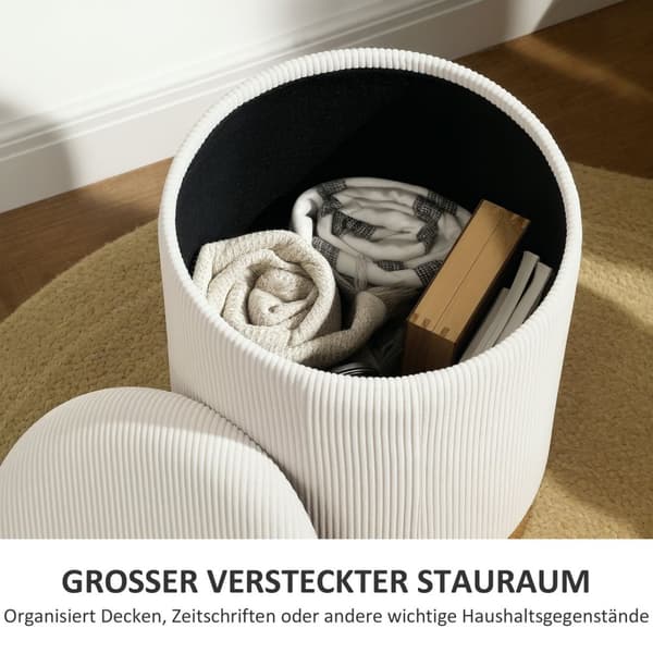 Krakk med oppbevaringsplass krakk med lokk, stålunderstell, rund fotskammel polstret krakk med fotputer, snorlook 36 x 36 x 44 cm kremhvit |