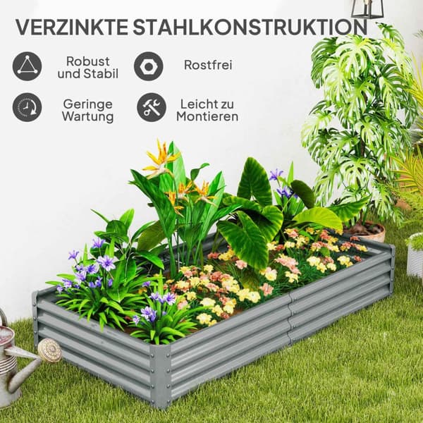 Høybed av stål, værbestandig plantebed med anti-skjærekant, kald ramme, hagebed, rustsikker plantekasse, plantepotte, 180 x 90 x 30 cm til hage, balko