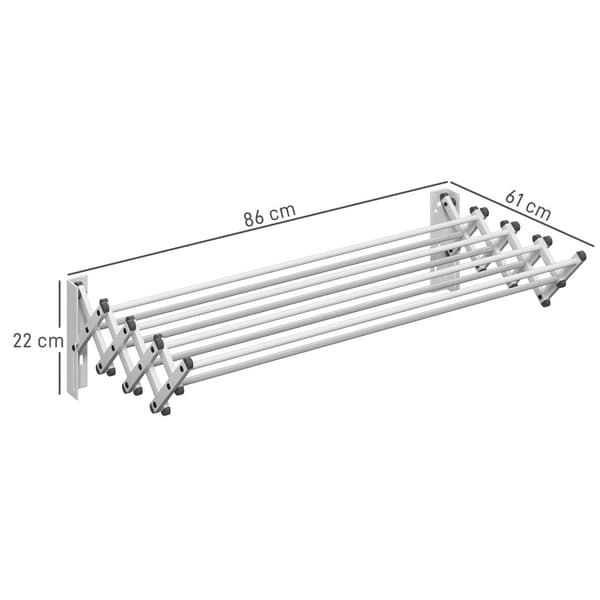 Tøj Airer Wall Udtrækkelig Tøjtørretumbler Vægmonteret med 8 aluminiumsstænger, pladsbesparende tørrestativ til indendørs og udendørs brug 86 x 61 x 2