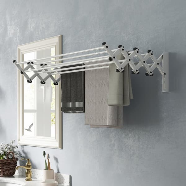 Tøj Airer Wall Udtrækkelig Tøjtørretumbler Vægmonteret med 8 aluminiumsstænger, pladsbesparende tørrestativ til indendørs og udendørs brug 86 x 61 x 2