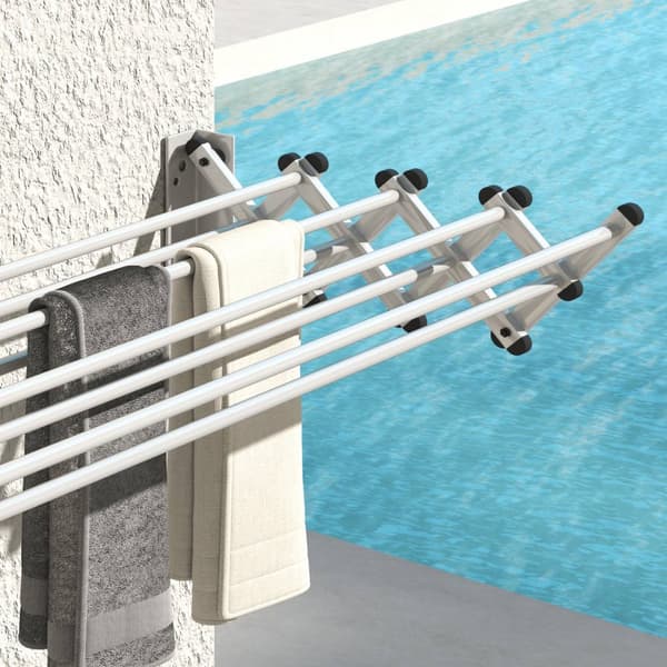 Tøj Airer Wall Udtrækkelig Tøjtørretumbler Vægmonteret med 8 aluminiumsstænger, pladsbesparende tørrestativ til indendørs og udendørs brug 86 x 61 x 2