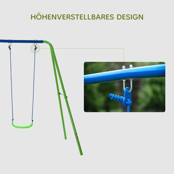 Sving 3 gyngeapparater med 2 gynger og dæmp ansigt til ansigt. 2,8L x 1,4W x 1,78H m Epoxy Metal Korrosionsbeskyttelse PE Grøn Blå |