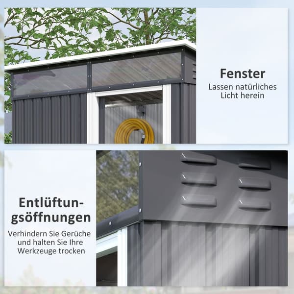 Verktøyskur i metall 1,9m² 195x122x182cm Verktøyskur med fundament Pent Takvindu Skyvedørskrok Hansker Værbestandig hageskur Utendørs hageskur for bak