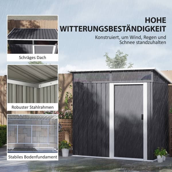 Verktøyskur i metall 1,9m² 195x122x182cm Verktøyskur med fundament Pent Takvindu Skyvedørskrok Hansker Værbestandig hageskur Utendørs hageskur for bak