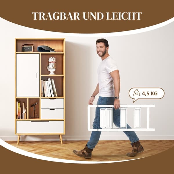 Trinnstige med 3 trinn, anti-skli sammenleggbart trinn med håndtak, last opp til 150 kg, lett aluminiumsstige, 66,3 x 41,5 x 104,6 cm, hvit